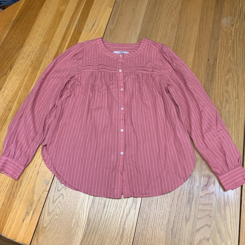 LOFT Pink Striped Button-Up Blouse